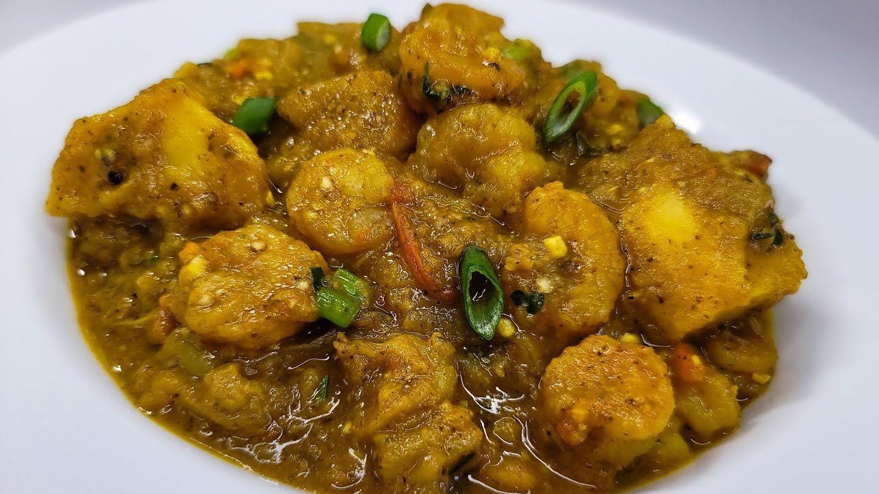 CURRY BALANJAY/BAIGAN/EGGPLANT WITH SHRIMP & EDDOS| recipe guyanese style