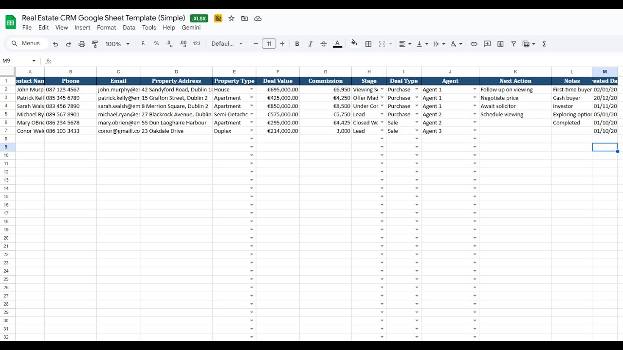 Бесплатный шаблон таблицы Google Sheets для CRM-системы в сфере недвижимости