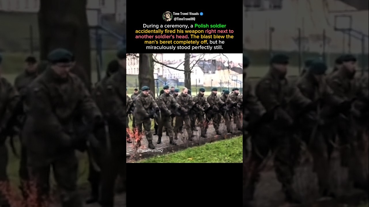 Polish Soldier's Beret Blown Off by Accidental Discharge! #shorts