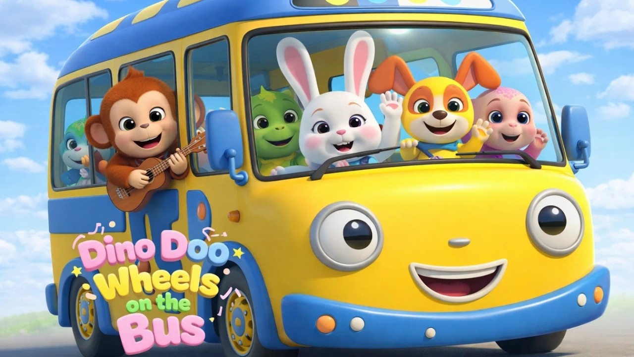 The Dino Wheels Go Round 🚌 | Fun Bus Song for Kids