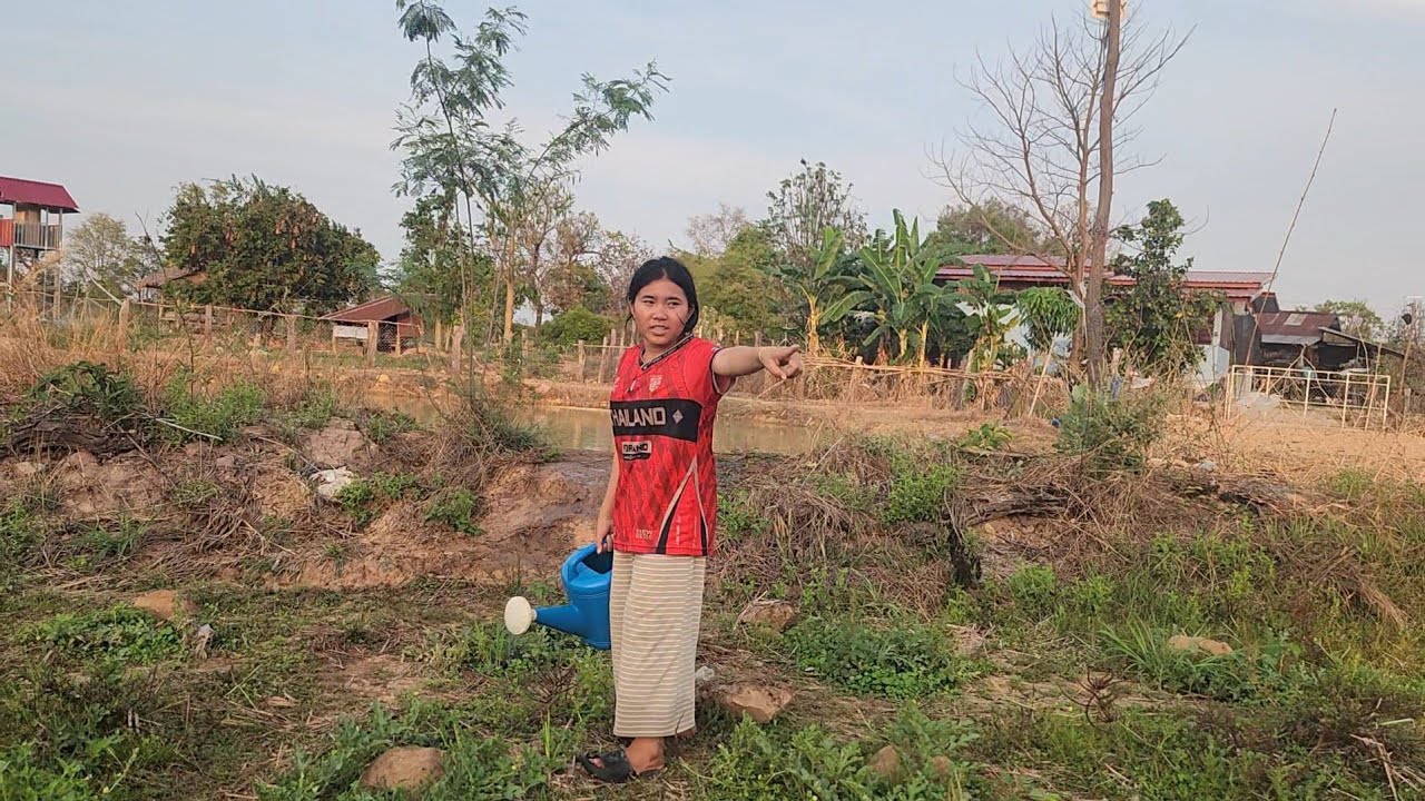 น้องหรีดน้องณัชชา​น้องหรีดน้องณัชชา​น้องเนย​รดน้ำสวนแตงโมกับข้าวโพดให้​