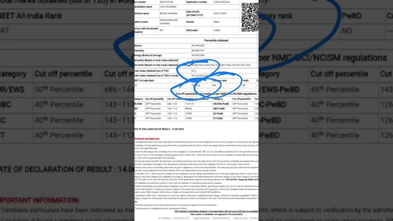 NEET 2025 Category Rank vs AIR Explained with Scorecard #neet2025 #neetresult #neetscorecard #neet