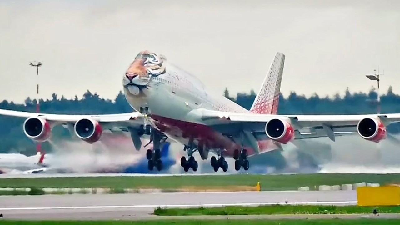 Боинг 747-400 Крутые Взлёты Двухэтажного Слона