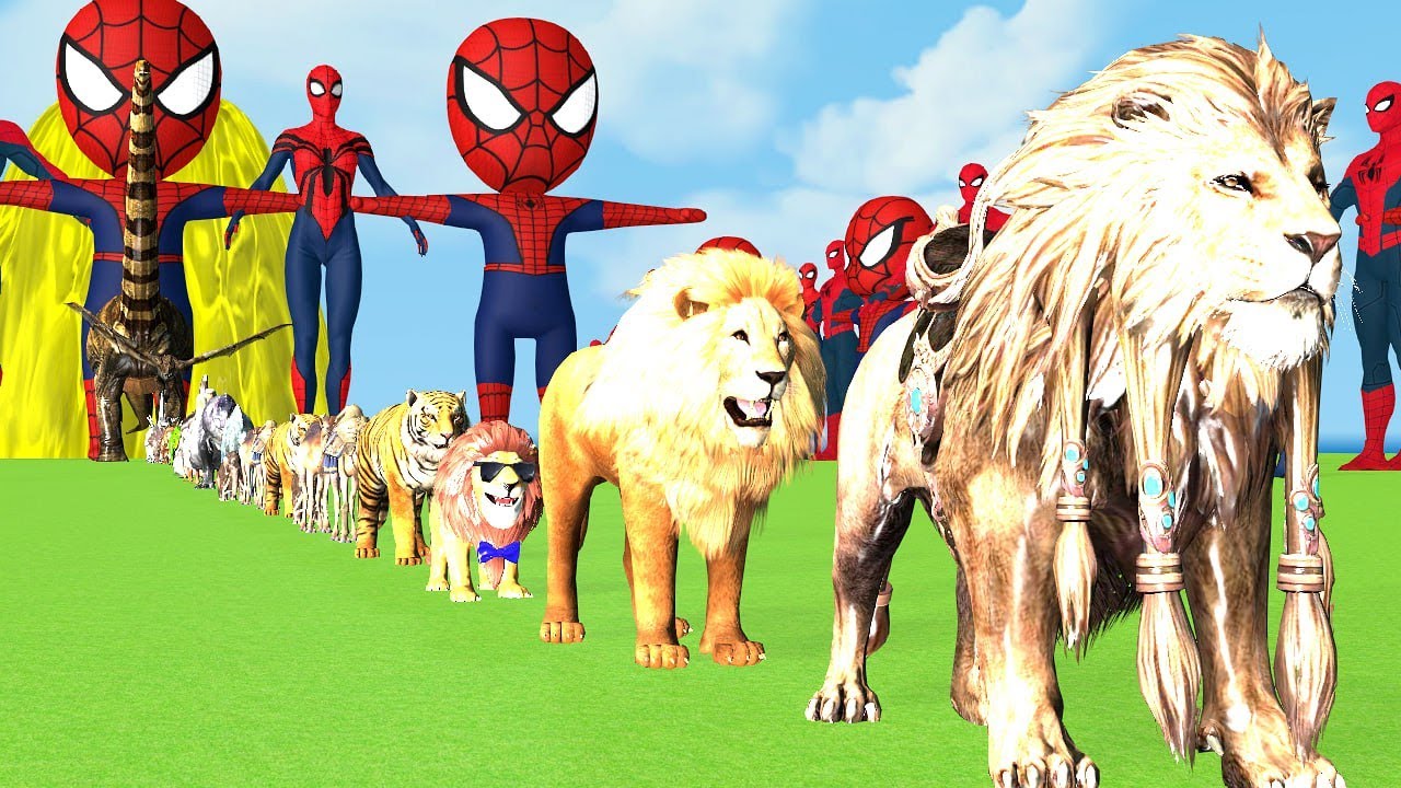 Paint Animals Gorilla Cow Lion Elephant Dinosaurs Fountain Crossing Animal Cartoon