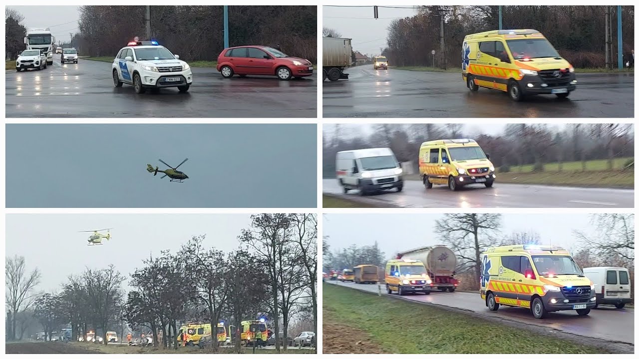 Súlyos baleset miatti kéklámpás vonulások + mentőhelikopter érkezése és távozása