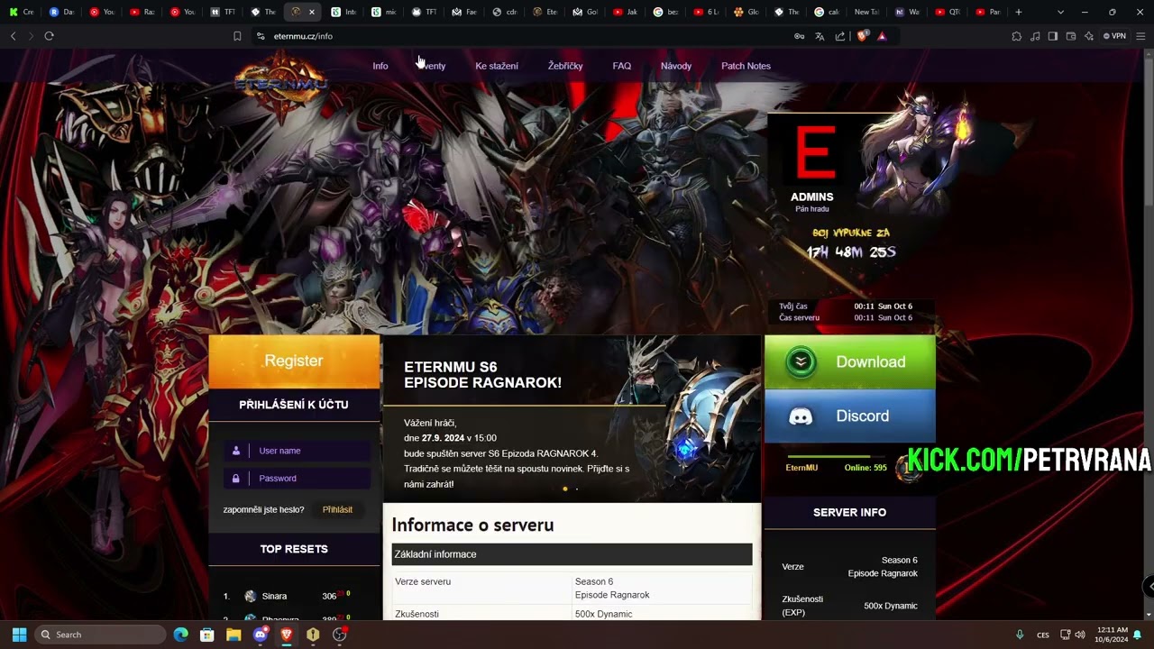 1. Reset postavy - EternMU