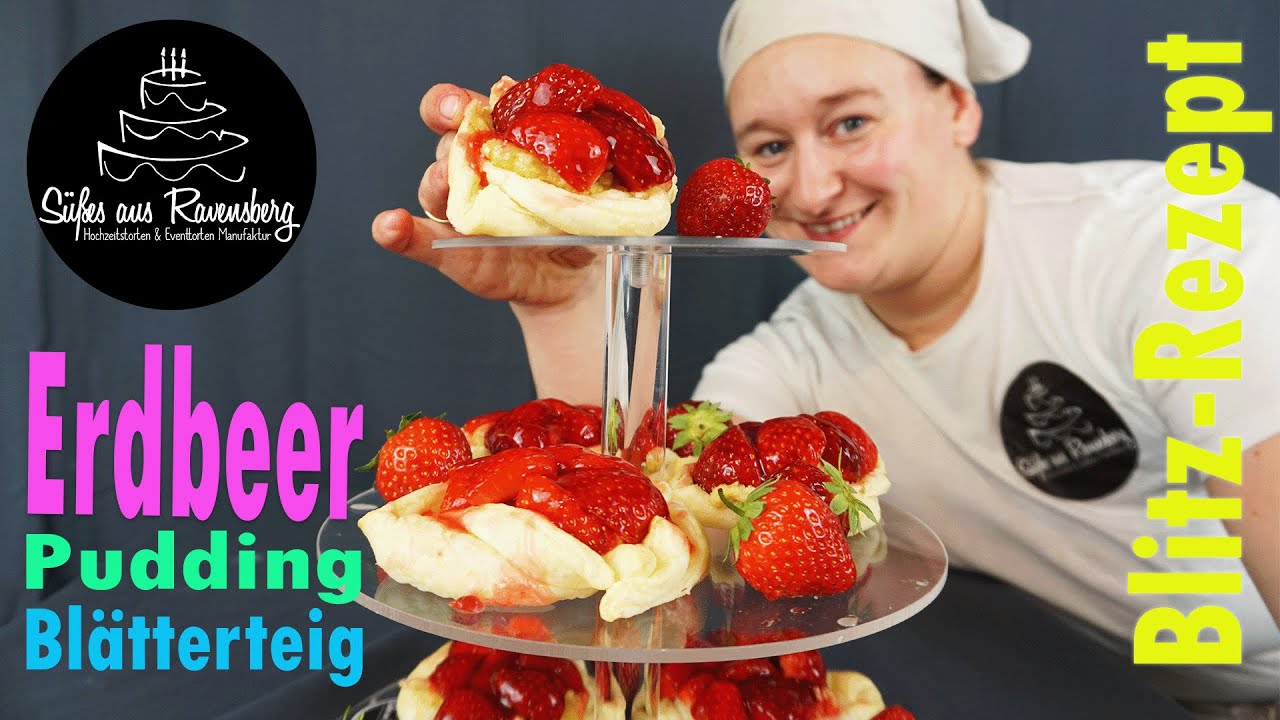 Diese Erbeer-Pudding-Blätterteig Teilchen sind fertig bevor du mit der Wimper zuckst  😅🥰 #backen