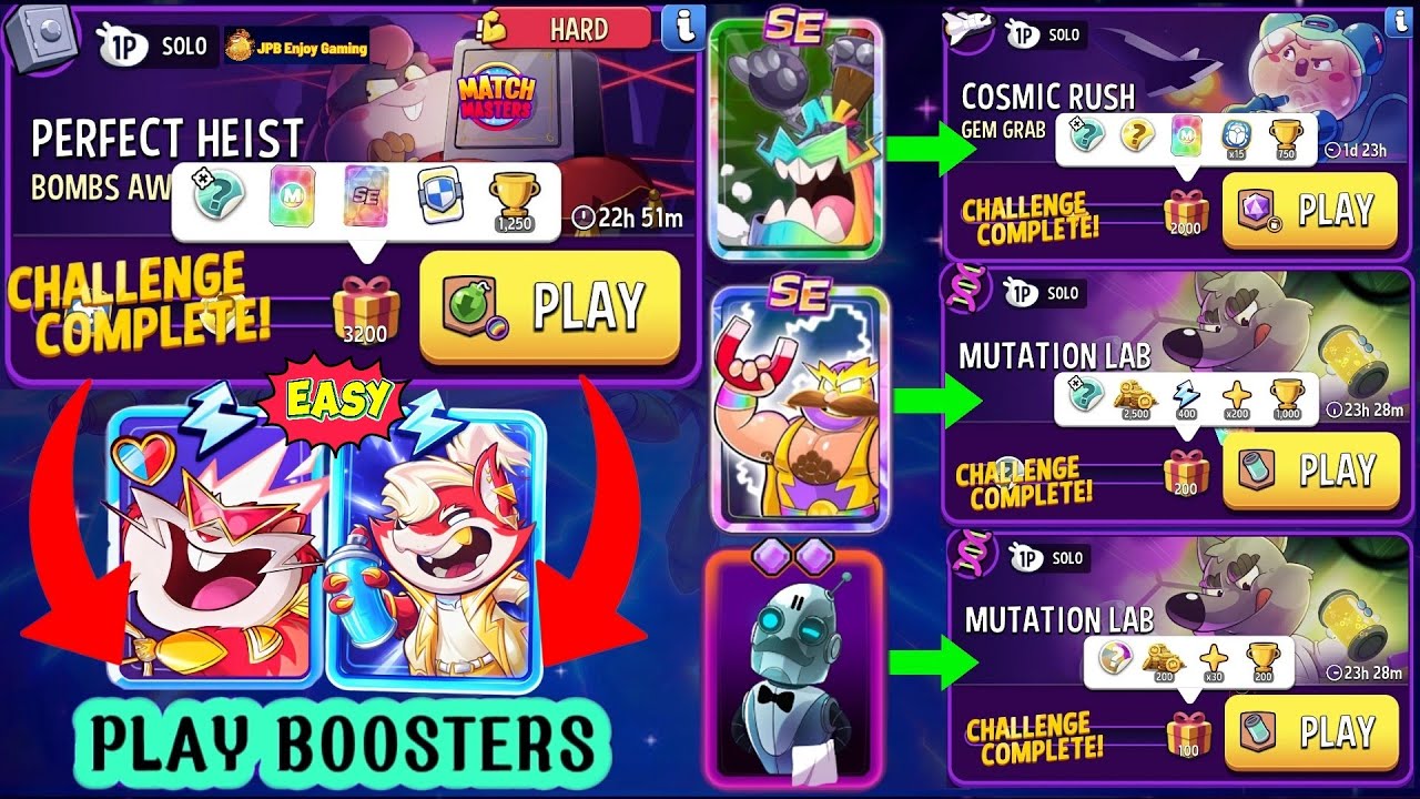 (4 Solo Challenge) 💪HARD~ Bombs Away+Rainbow 🌈/ Gem Grab+Blow'Em Up/ Mutation Lab 200&100 DNA 🧬