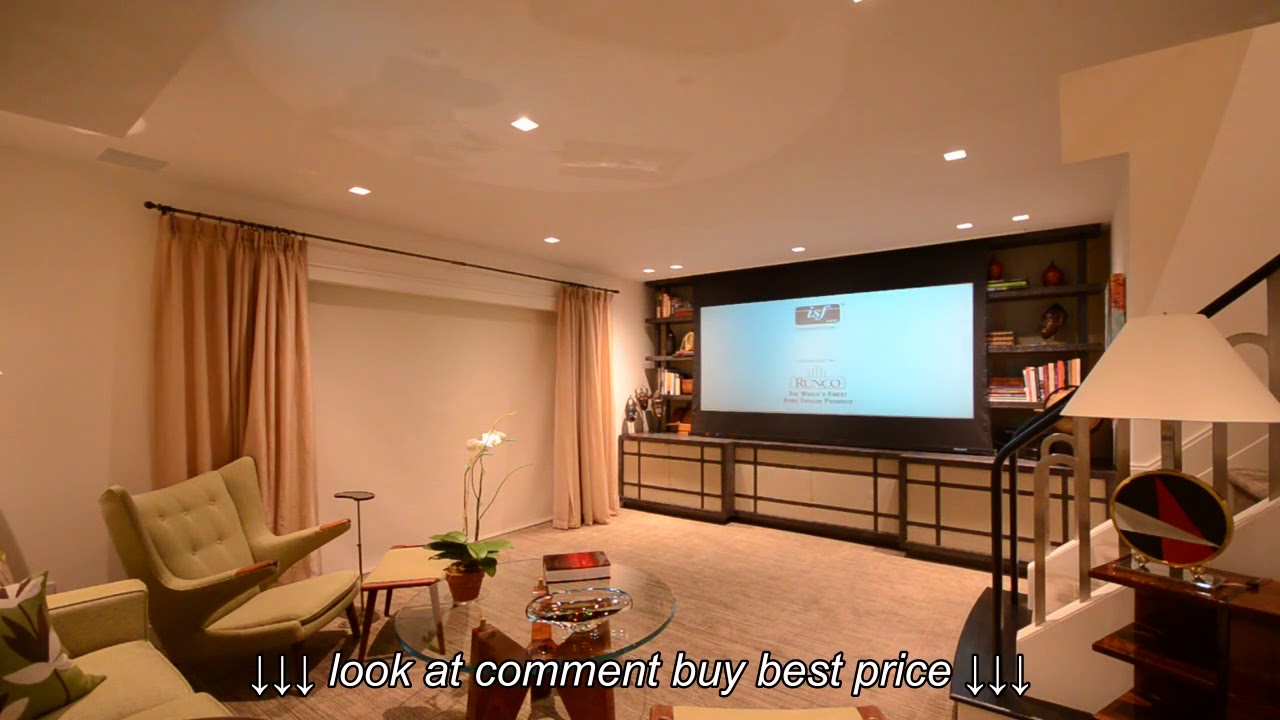 Media Room with Motorized Projector Lift, Motorized Screen & Automated Shades by Crescendo Designs