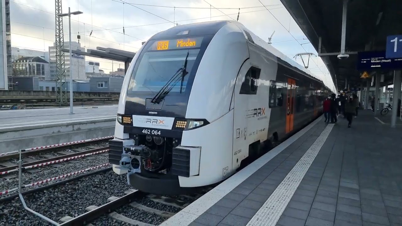 Dortmund Hbf RE6 89717 RRX 462 064 von Köln Bonn Flughafen nach Minden Westf 17.01.2023. 4K