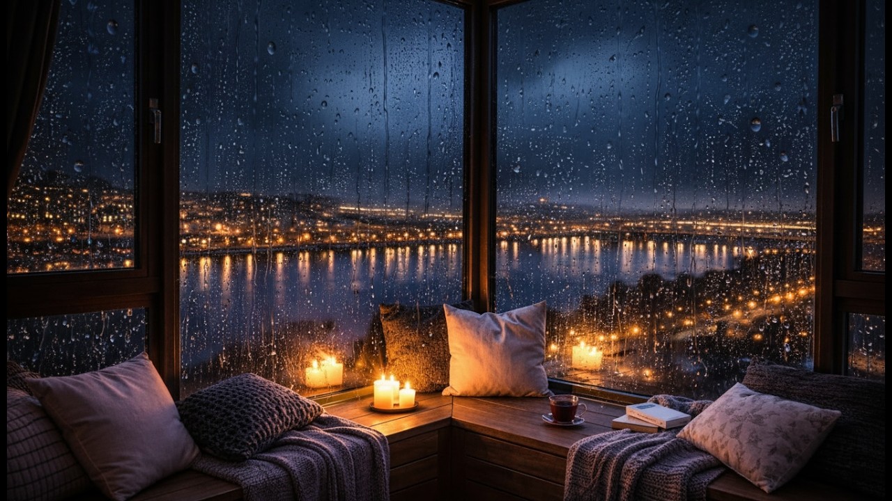 Rain on Window at Night 🌧 Cozy Room & City View Rain Sounds for Deep Sleep (3 Hours)