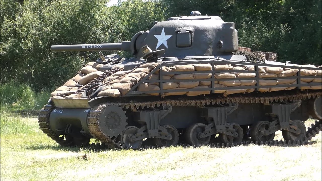 Sherman M4A3 and M4A4 Tanks in  reenactment at The Overlord Show 2024