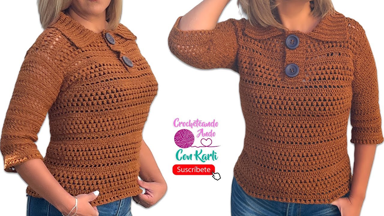 Suéter o Blusa tejida a crochet🧡Modelo “Chocolatín