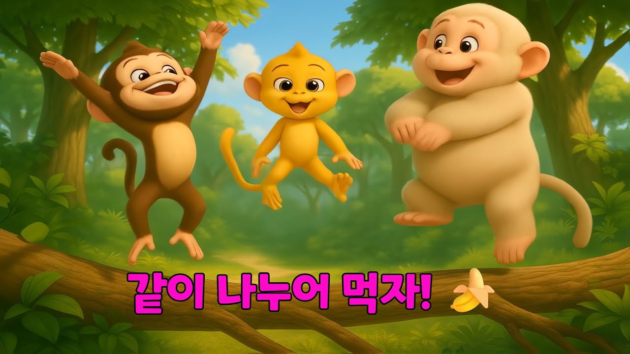 🎵 같이 나누면 더 맛있어요 🐵 바나나를 나누는 원숭이들 | 귀여운 동물들과 노래해요 (아이랑 동물이랑)