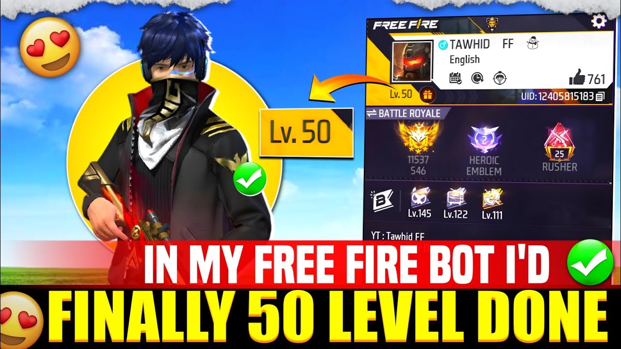 Finally My Free Fire Bot I'd 50 Level Done ✅ Solo Rank Push In BR Rank 🔥Garena Free Fire #tawhidff07