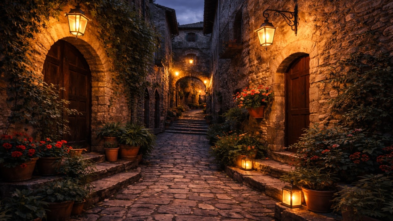 Mediterranean Guitar Music – Medieval Village Travel Background | Passeggiata nel Borgo