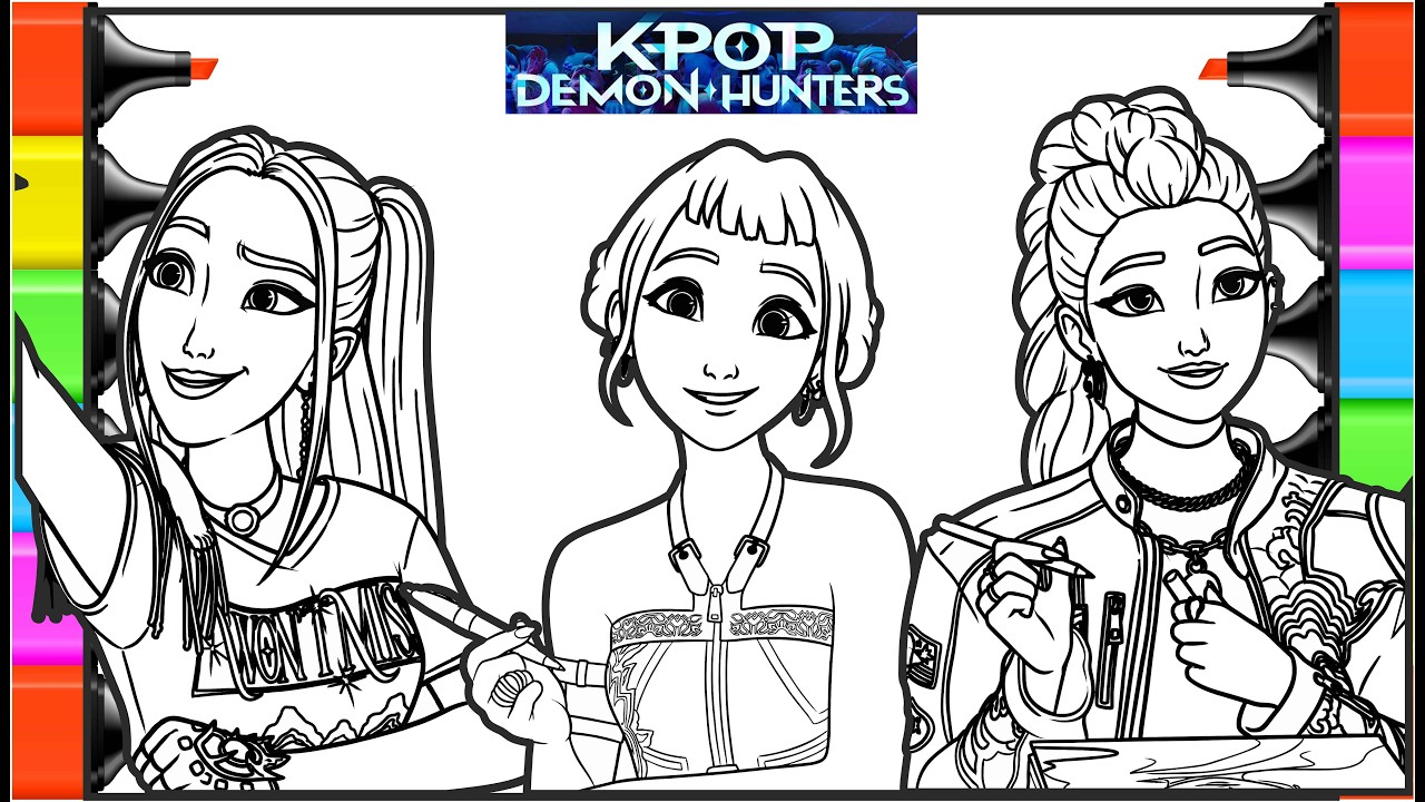 Coloring Kpop Demon Hunters characters / Kpop demon hunters coloring book / How to draw Rumi, Mira