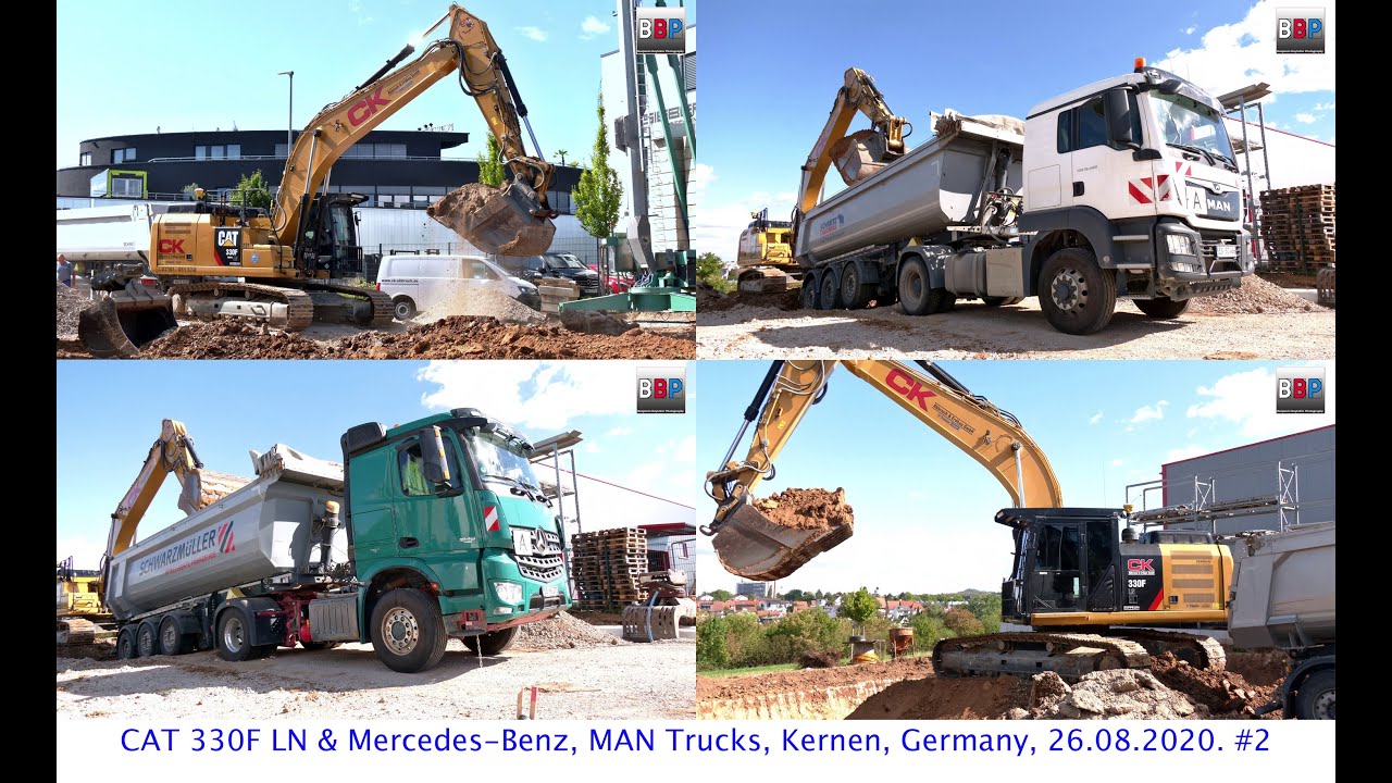 CATERPILLAR 330F LN & MERCEDES Tipper Trailer Trucks, Kernen, Germany, 26.08.2020. #2