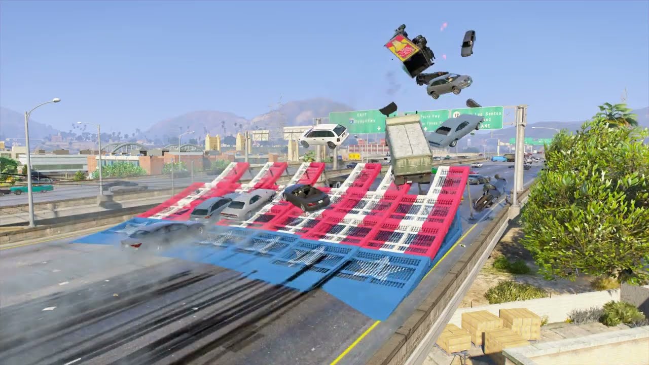 30minute All Vehicle Stunt Jump Over  The  Road Banner - Grand Theft Auto V  Daily Traffic #8