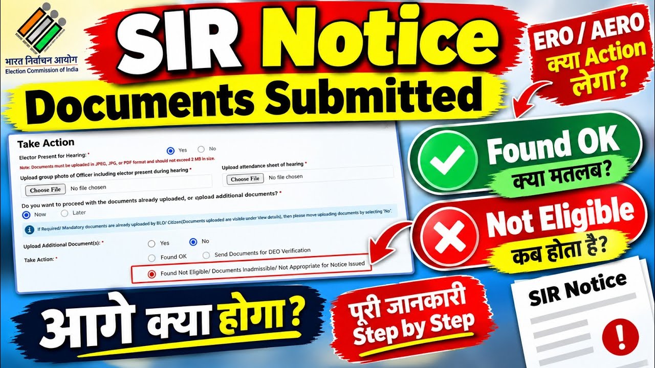 SIR Notice के बाद ERO/AERO क्या Action लेगा? 😱 Found OK या Not Eligible? पूरा Process