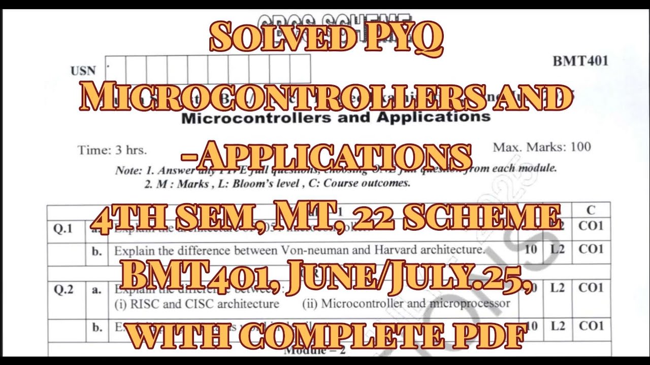 Microcontroller and Applications, solved PYQ, BMT401, june/july.25, 22 scheme, MT Stream with pdf