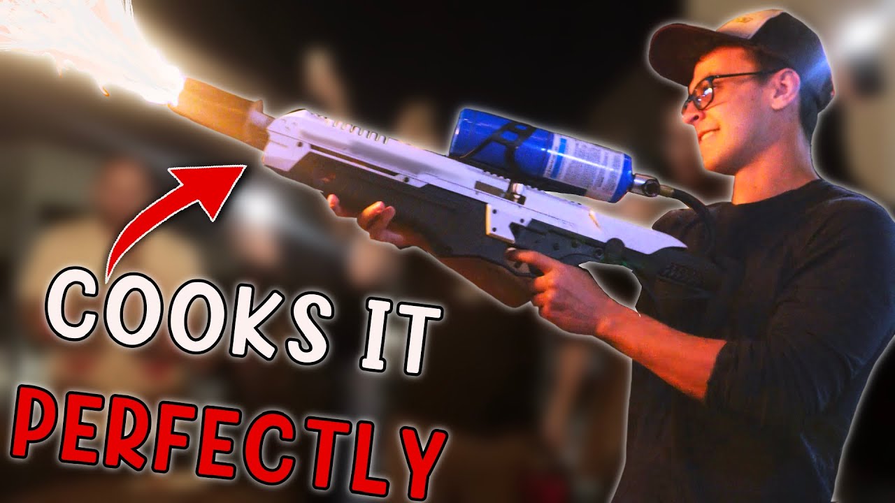 Cooking food with a flamethrower