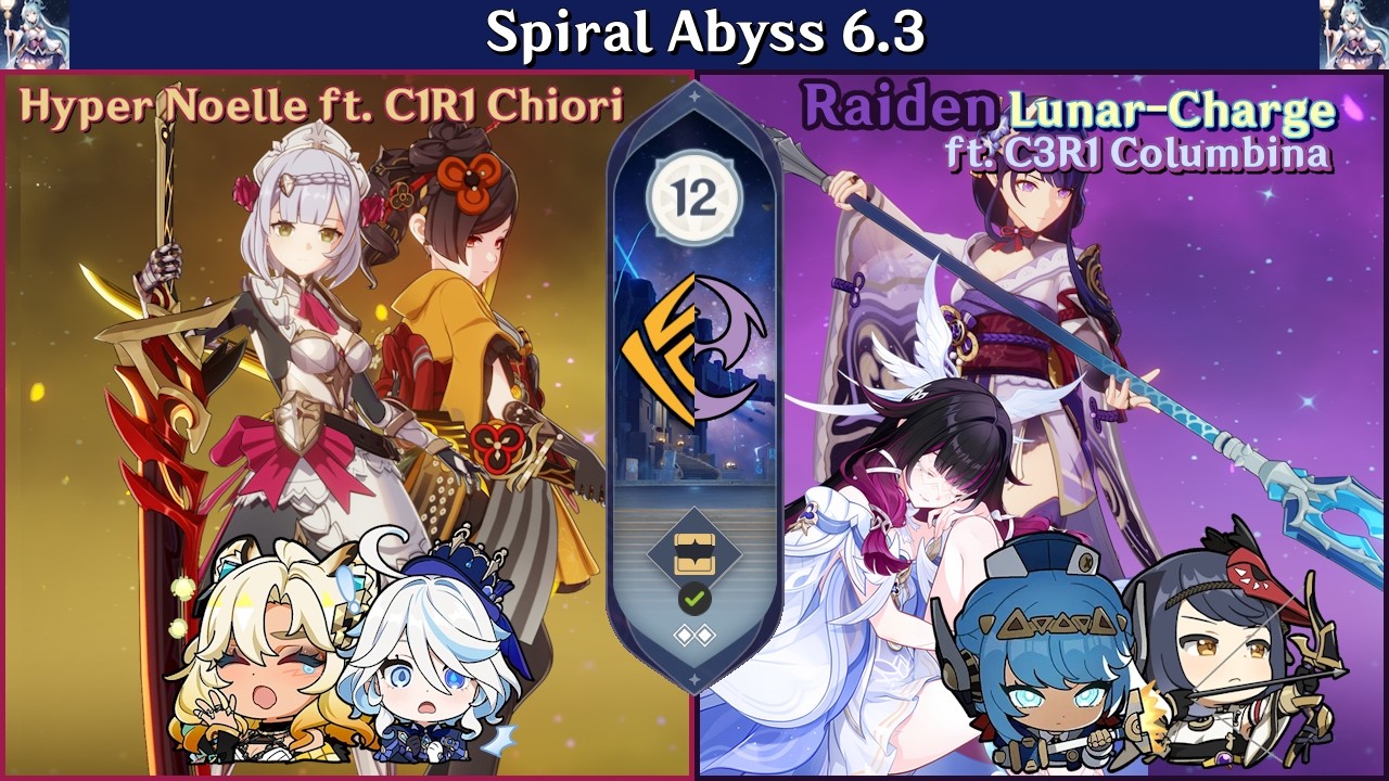 LuRaiden Charge | Hyper Noelle & C0 Raiden LC ft. C3R1 Columbina | SA 6.3 - Floor 12 9 stars [GI 原神]