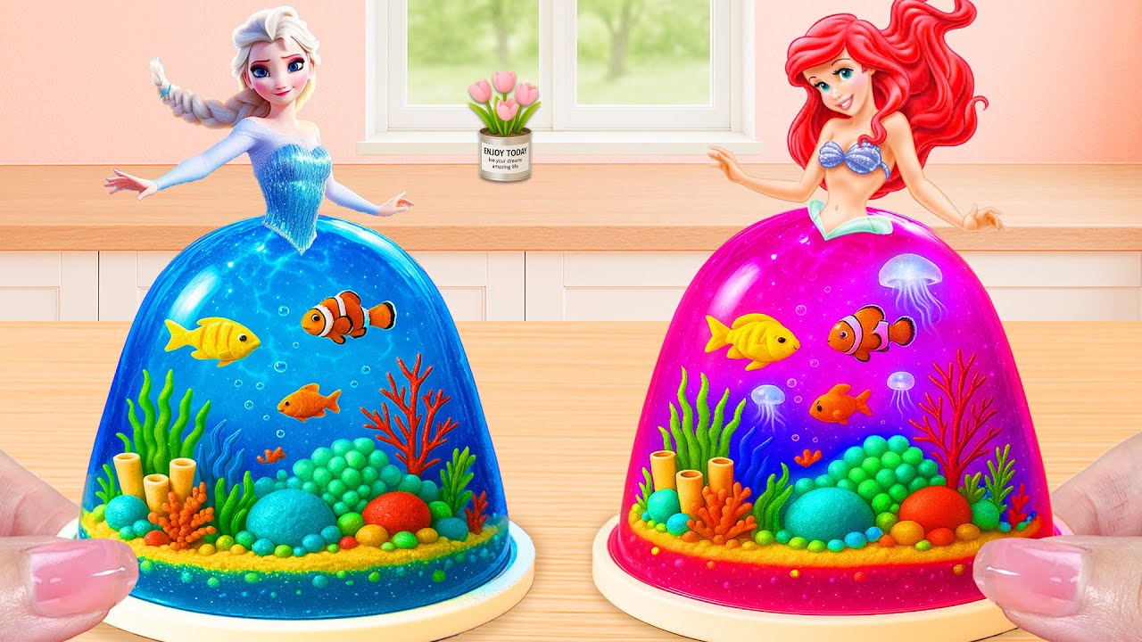 Желейный торт «Эльза против Ариэль» 🐠💖 | Вызов на торт «Холодное сердце против принцессы-русалки»...