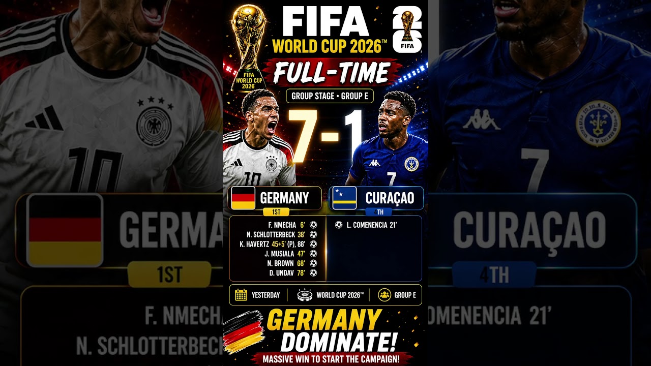 🇩🇪 Germany 7-1 Cura&ccedil;ao Highlights | FIFA World Cup 2026 Dominant Win 🔥 #worldcup2026 #fifa
