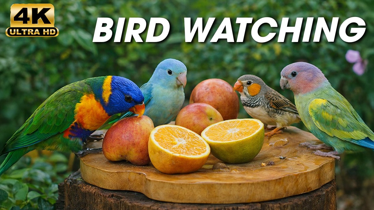 Cat TV 24h 🐦 Colorful Tropical Birds Eating Fruit 🍊 | Bird Watching for Cats 4K #Birdwatching4k