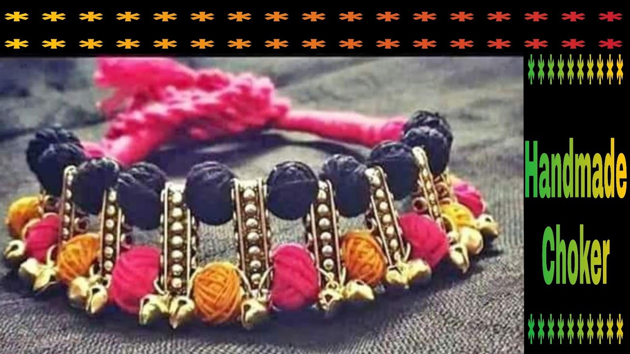 How to make choker with cotton ball।। Handmade choker making with ghungroo।। Jewellery Making