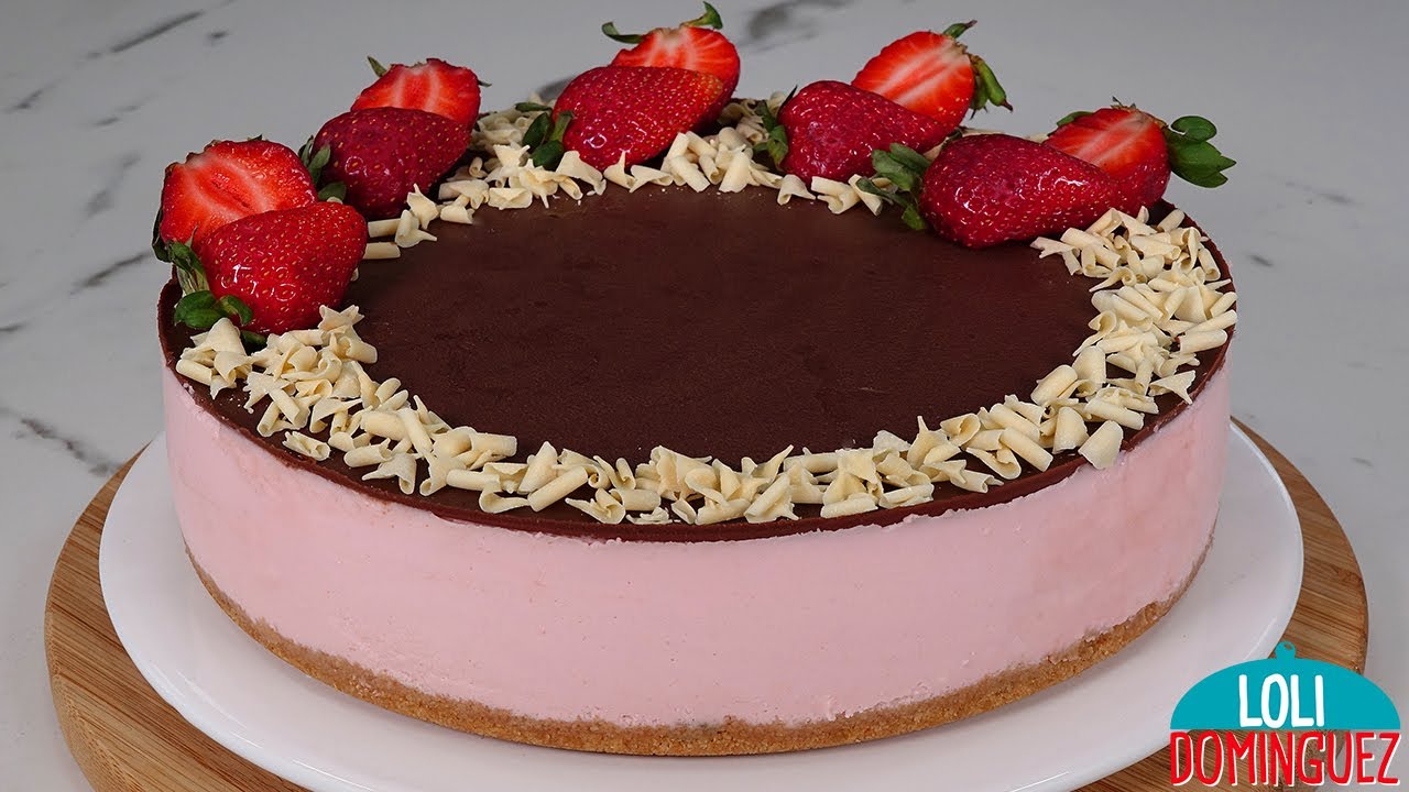TARTA SIN HORNO DE FRESA Y CHOCOLATE EN SOLO 15 MINUTOS - FÁCIL Y ECONÓMICA - Loli Domínguez