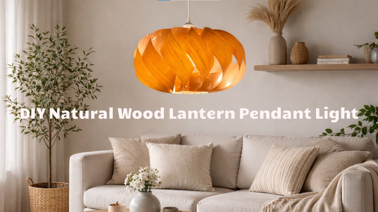 DIY Natural Wood Lantern Pendant Light Assembly | Boho Farmhouse Wooden Lampshade Kit #diy #lamp 