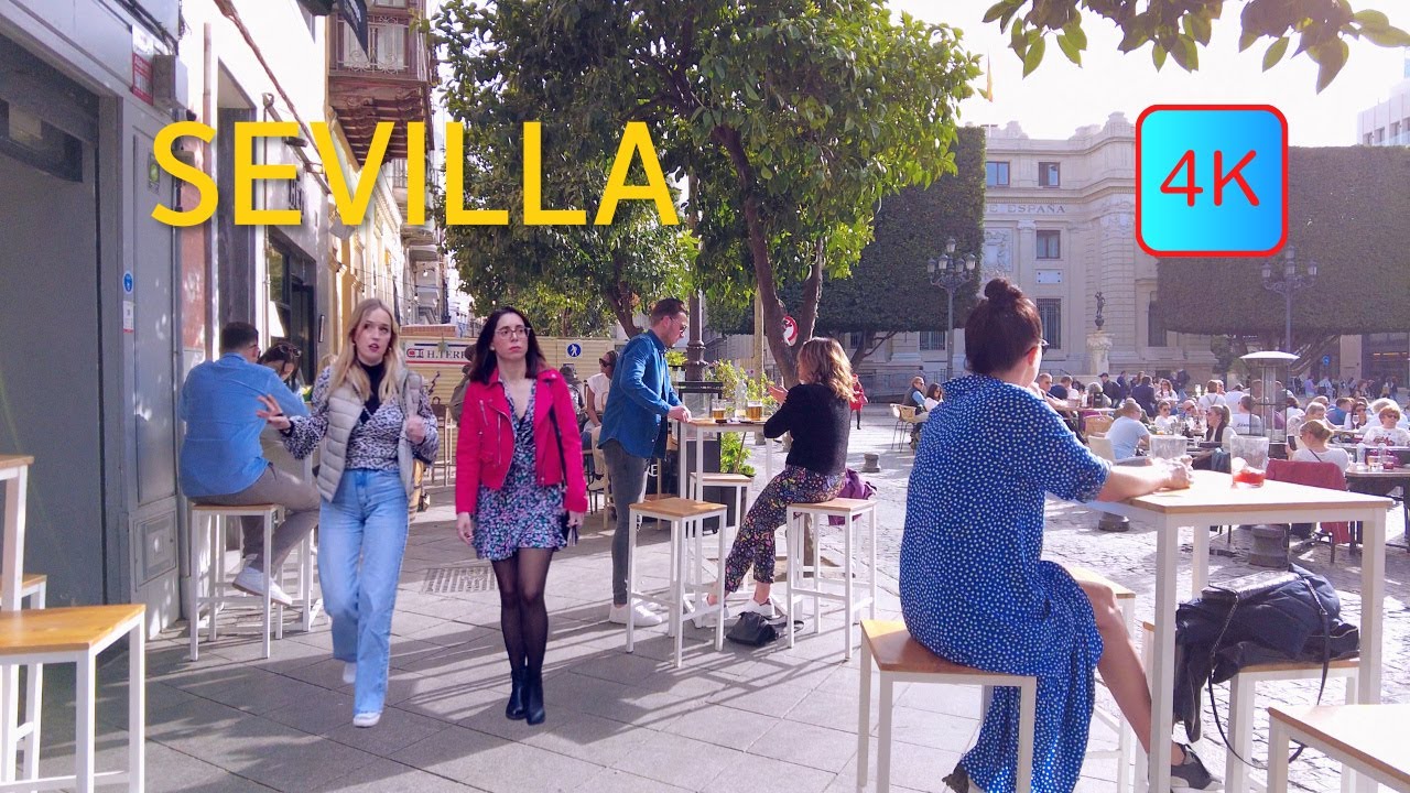 [4k] Seville street walk and view of the square(Seviila)