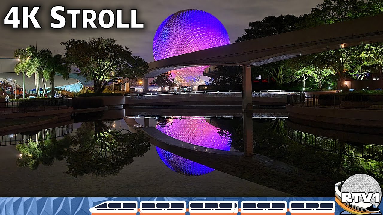 Relaxing Night Stroll - Peaceful Epcot Future World at Christmas in 4K 60fps - Walt Disney World