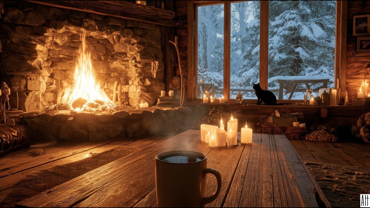 Warm Fireplace Piano Jazz ☕ Cozy Cabin Study Music