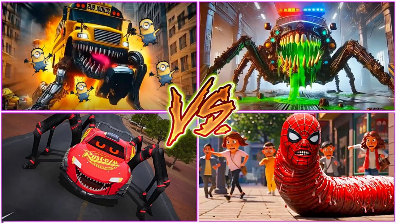 Bus Head Eater🆚Infected Police car🆚MCqueen Spider🆚Spiderman Worm 🎶 Tiles hop EDM Rush 🎶