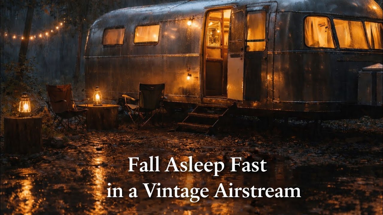 Rainy Night in a Vintage Airstream | 8 Hour Cozy Camper Sleep Ambience 