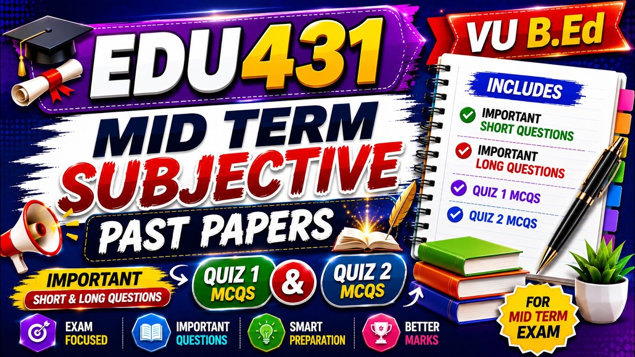 EDU431 Mid Term Subjective Past Papers | Short & Long Questions + Quiz 1 & Quiz 2 MCQs for Mid Term