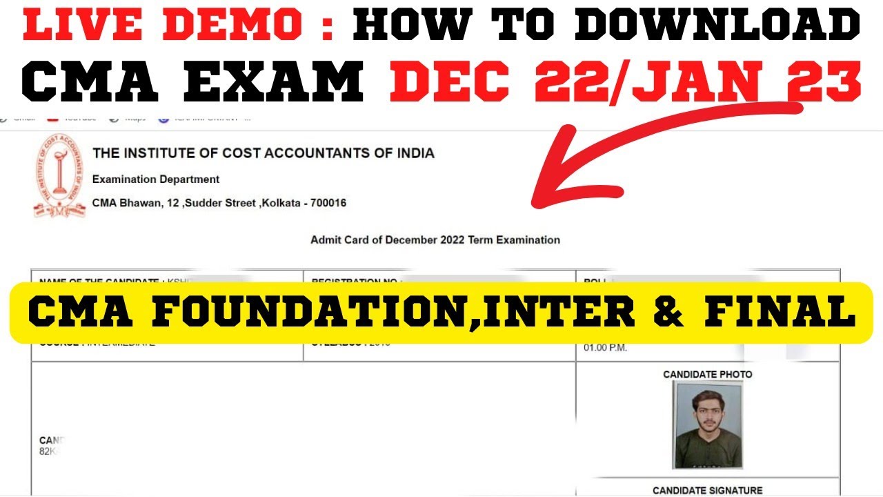 Live Demo :- How To Download CMA Final, Inter & Foundation December 2022 / January 2023 Admit Card