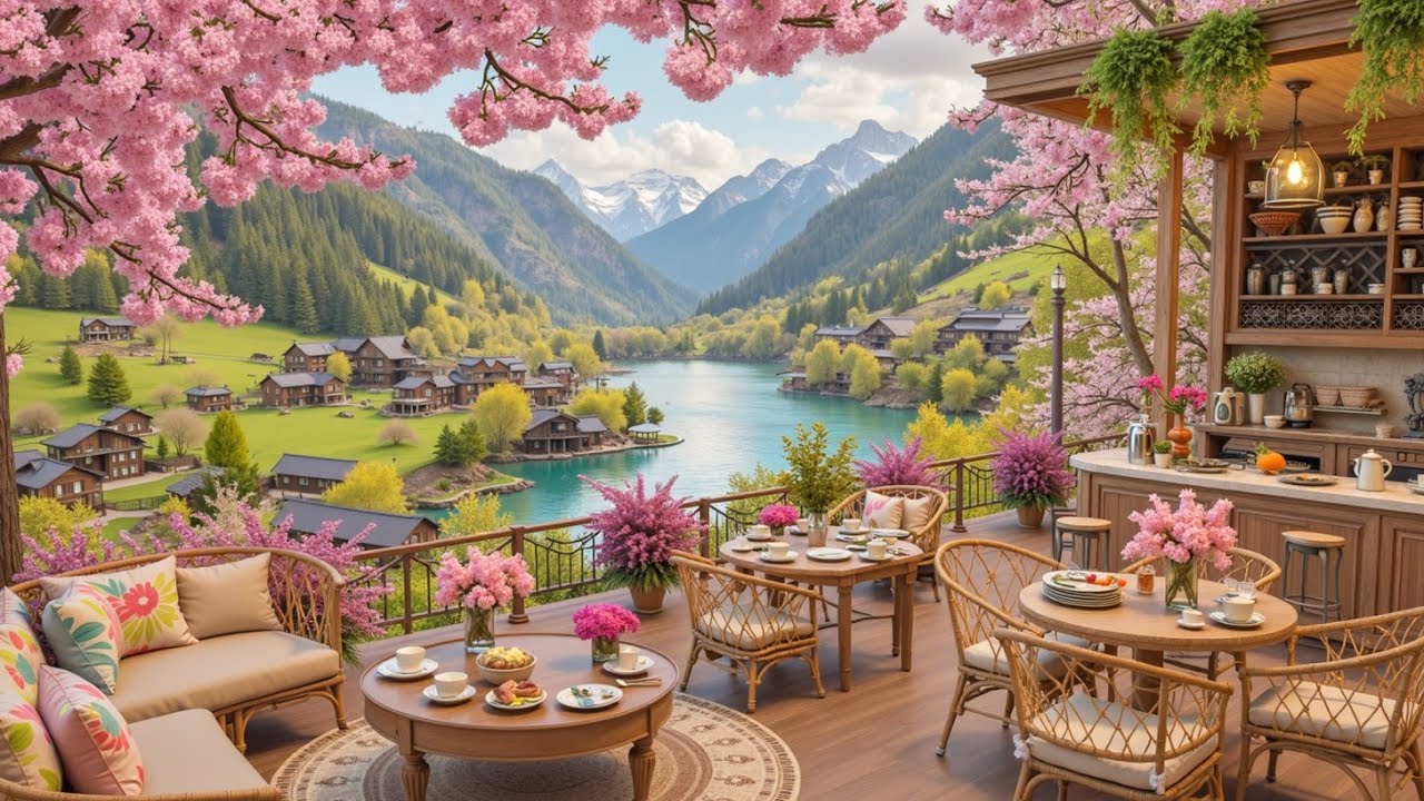 Легкий джаз для весенней кофейни | Расслабляющая джазовая музыка и вид на природу