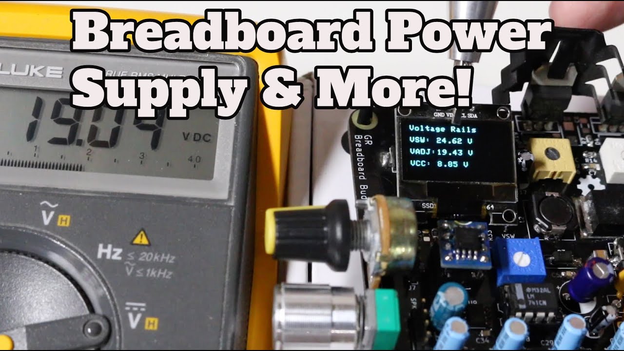 Breadboard Power Supply with Audio Mixer, Level Shifter, LEDs etc.