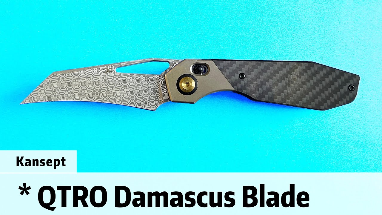 Kansept QTRO Damascus Blade Titanium , Carbon Fiber and G10 Handle Crossbar Lock Folding Knife