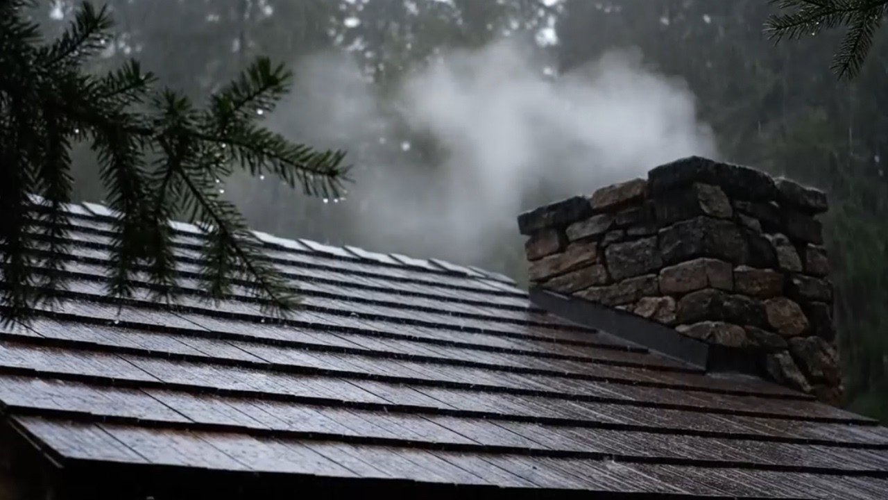 Gentle Drizzle On Rooftop In The Middle Of Woods