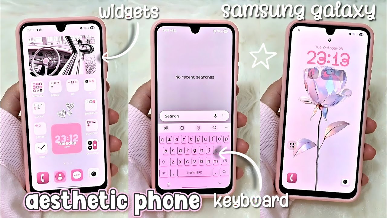how to have an aesthetic phone｡.:*♡🎀 ✨️ pink gray theme 🩶 samsung galaxy a16