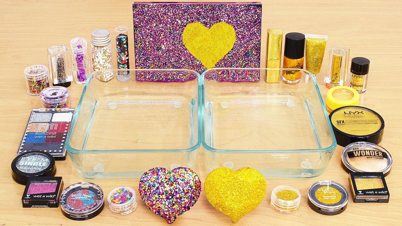 Glitter vs Gold - Mixing Makeup Eyeshadow Into Slime