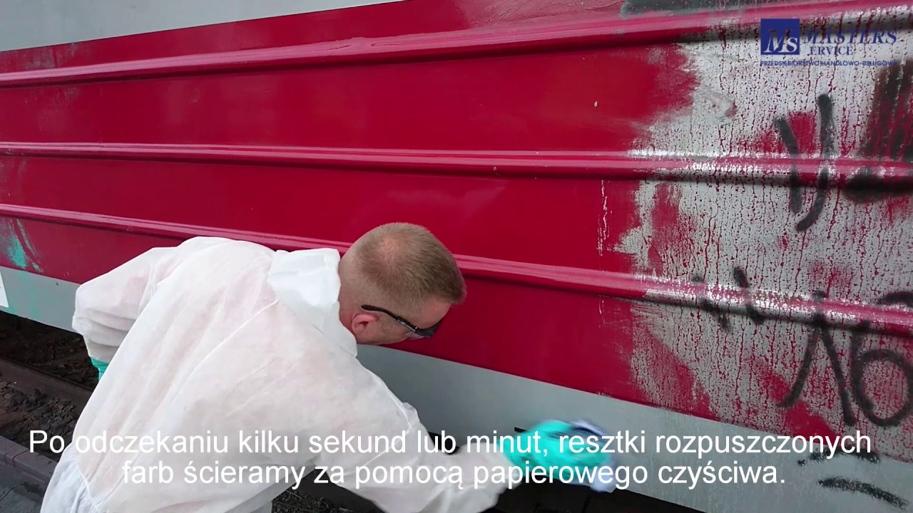 Usuwanie graffiti   wagon EN 57   AGS 221 żel i AGS 5 SR płyn