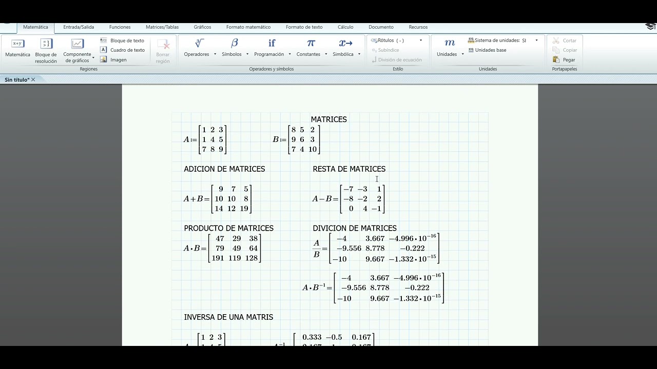 OPERACIONES CON MATRICES EN MATHCAD