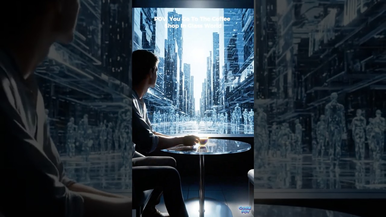 POV: Visiting a Coffee Shop in the #GlassWorld ☕✨ | Surreal #POV #ai #futuristiccity #aianimation