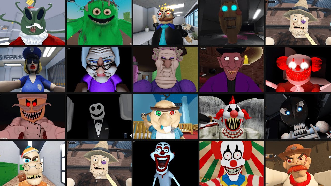 TRASH MONSTER , POLICE VALERY'S WOMAN, BAD BOSS, BETTY'S NURSERY, TIM'S FARM, ROBLOX JUMPSCARE'S